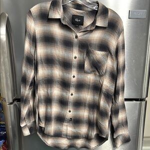 Plaid ladies  Shirt in Black and Tan